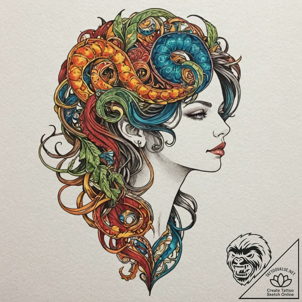 Dividing serpent, one head light, one head da... - tattoo sketch (№1753620995_0, 27.07.2025 12:56) — tattoovalue.net