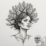 Dryad merging with an ancient oak tree, artis… – tattoo sketch (№1753621798_0, 27.07.2025 13:09) — tattoovalue.net