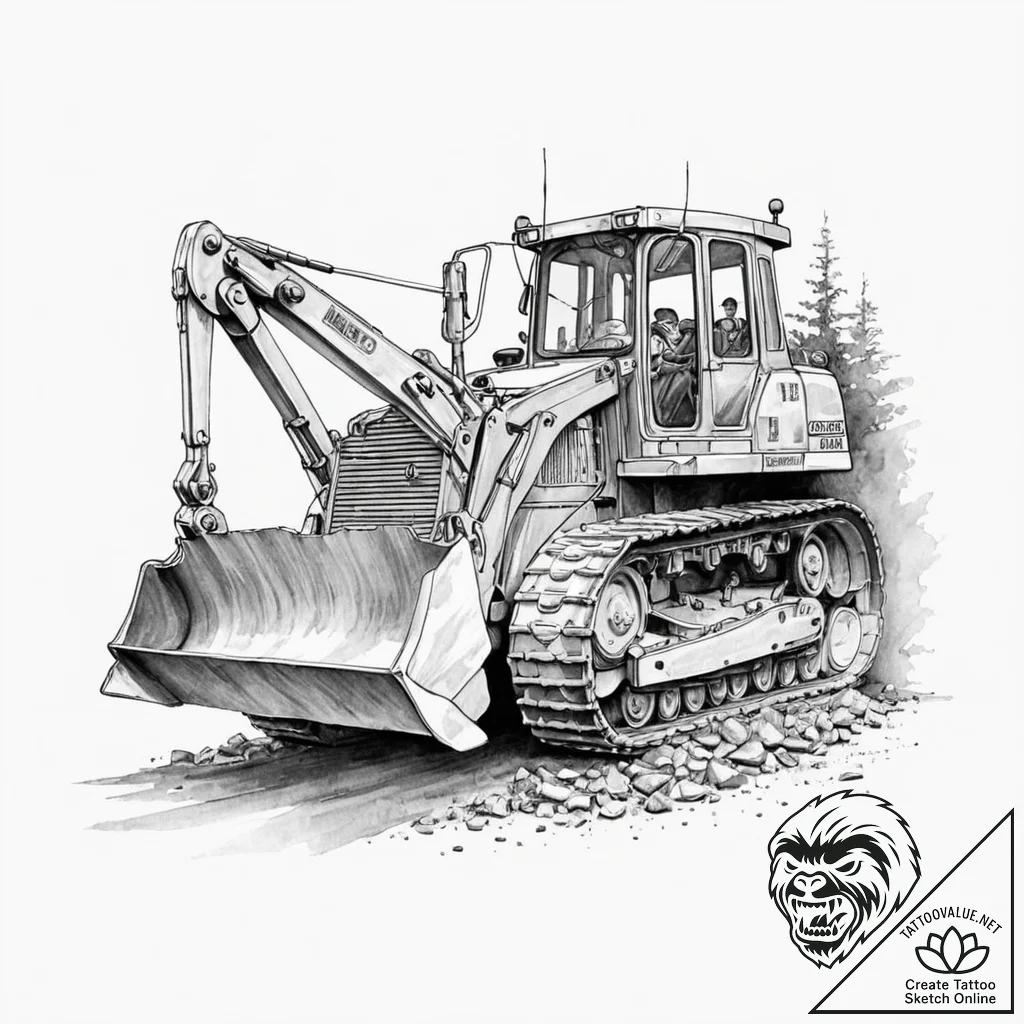 A powerful bulldozer on a construction site,... - tattoo sketch (№1753621994_0, 27.07.2025 13:13) — tattoovalue.net