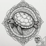 Tortoise carrying a miniature world on its sh… – tattoo sketch (№1753622399_0, 27.07.2025 13:19) — tattoovalue.net