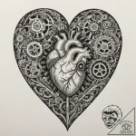 Gear-filled heart with a key in its center, t… – tattoo sketch (№1753622813_0, 27.07.2025 13:26) — tattoovalue.net