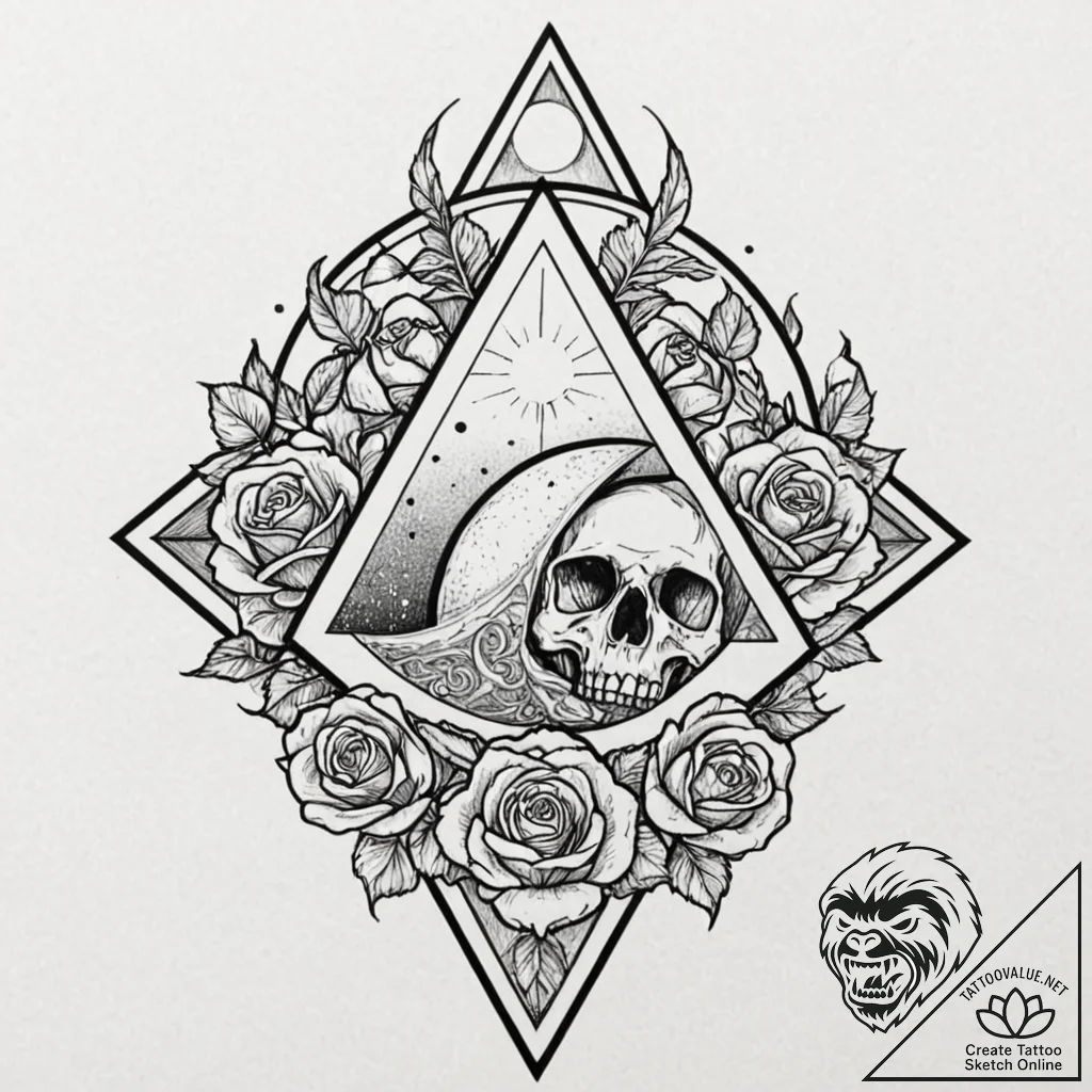 Pyramid eclipsed by twin moons, tattoo sketch... - tattoo sketch (№1753623019_0, 27.07.2025 13:30) — tattoovalue.net