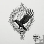 Raven skull devouring celestial flame, ink il… – tattoo sketch (№1753623229_0, 27.07.2025 13:33) — tattoovalue.net