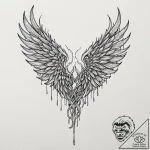 Burning wings chained to ice, artistic tattoo… – tattoo sketch (№1753624028_0, 27.07.2025 13:47) — tattoovalue.net
