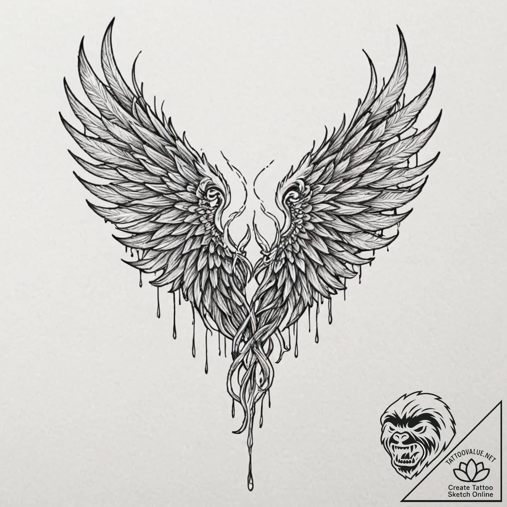 Burning wings chained to ice, artistic tattoo... - tattoo sketch (№1753624028_0, 27.07.2025 13:47) — tattoovalue.net