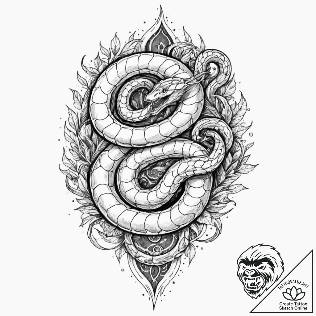 Opal serpent slithering through frost, tattoo... - tattoo sketch (№1753625010_0, 27.07.2025 14:03) — tattoovalue.net