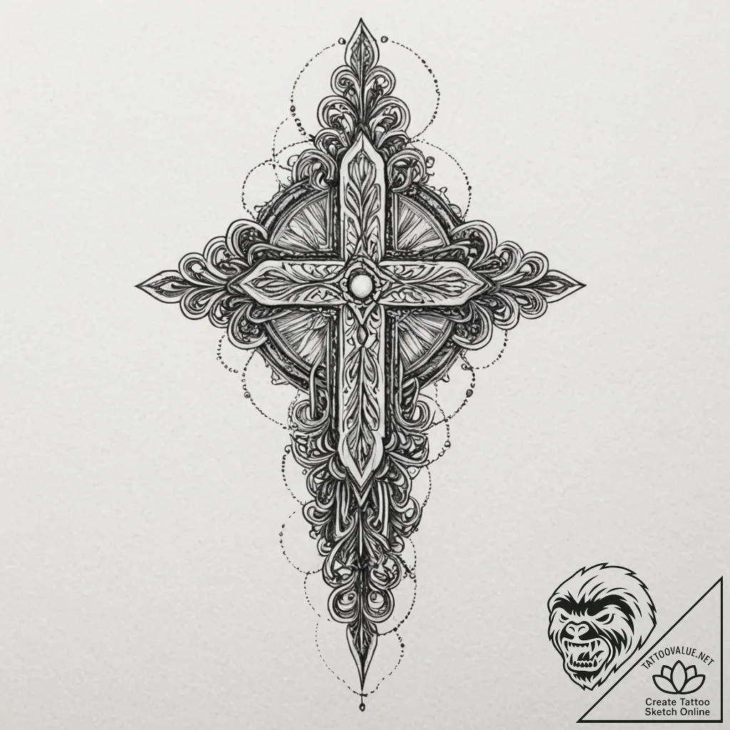 Knife, concept art for tattoo, detailed cross... - tattoo sketch (№1753625219_0, 27.07.2025 14:06) — tattoovalue.net
