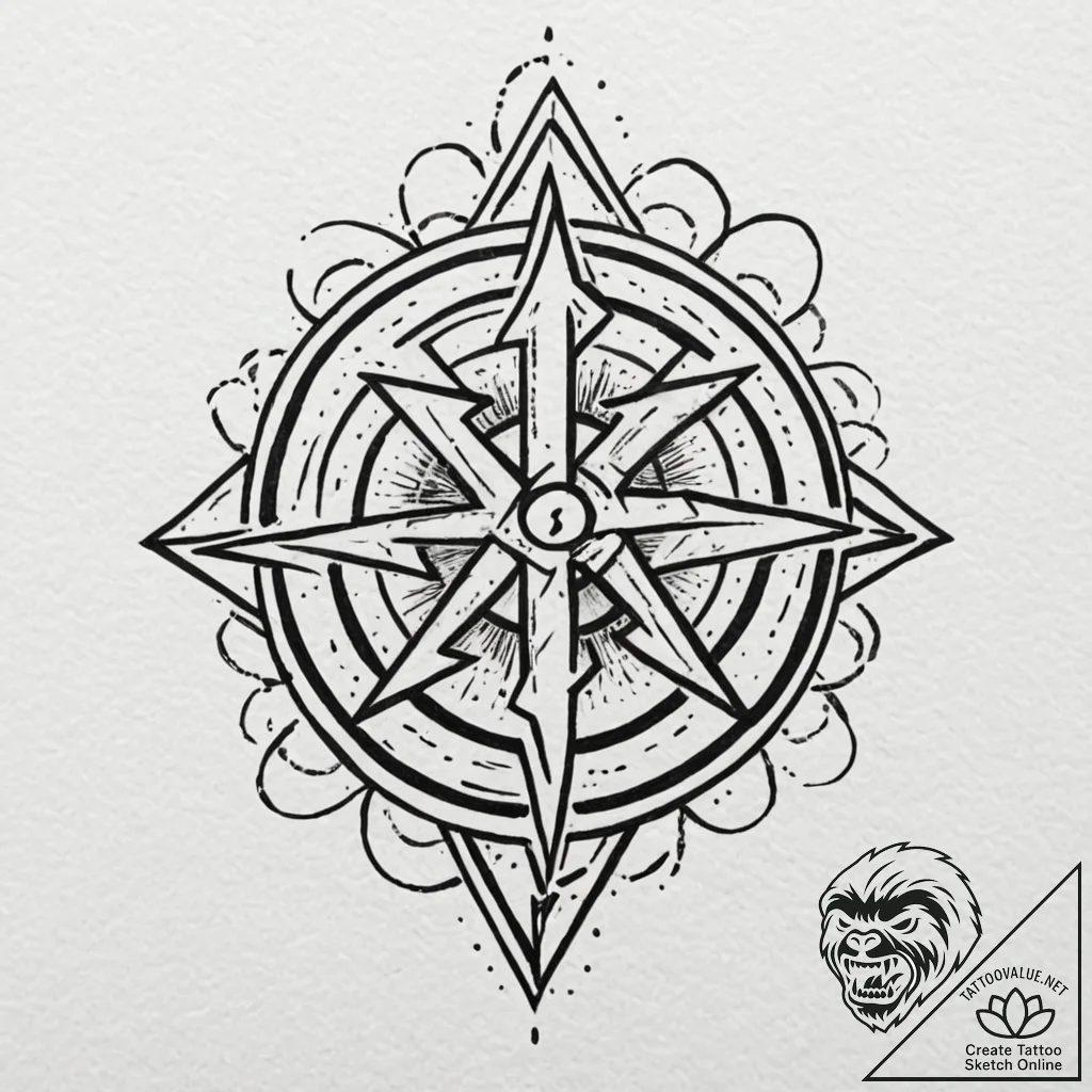 Graven sigil spinning through mist, tattoo li... - tattoo sketch (№1753625420_0, 27.07.2025 14:10) — tattoovalue.net