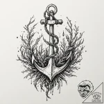 Abyssal anchor entangled in ghostly seaweed,… – tattoo sketch (№1753626009_0, 27.07.2025 14:20) — tattoovalue.net