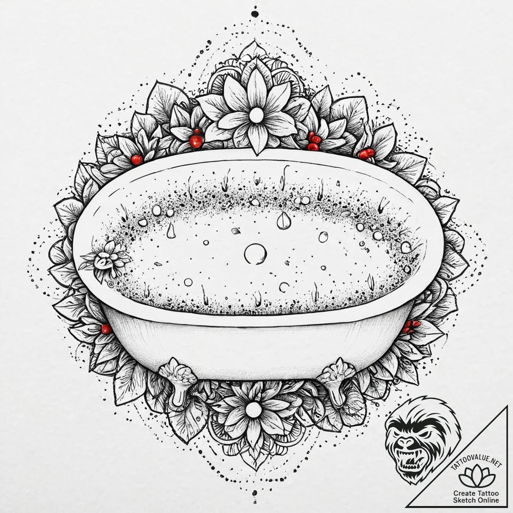 A whimsical bubble bath with flower petals an... - tattoo sketch (№1753629099_0, 27.07.2025 15:11) — tattoovalue.net