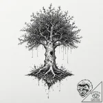 Walking tree (ent) with mossy bark, ink illus… – tattoo sketch (№1753629304_0, 27.07.2025 15:15) — tattoovalue.net