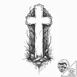 A detailed broken gravestone, forgotten,, con… – tattoo sketch (№1753629504_0, 27.07.2025 15:18) — tattoovalue.net