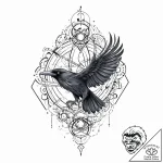 Atomic raven with electric eyes, tattoo sketc… – tattoo sketch (№1753629703_0, 27.07.2025 15:21) — tattoovalue.net