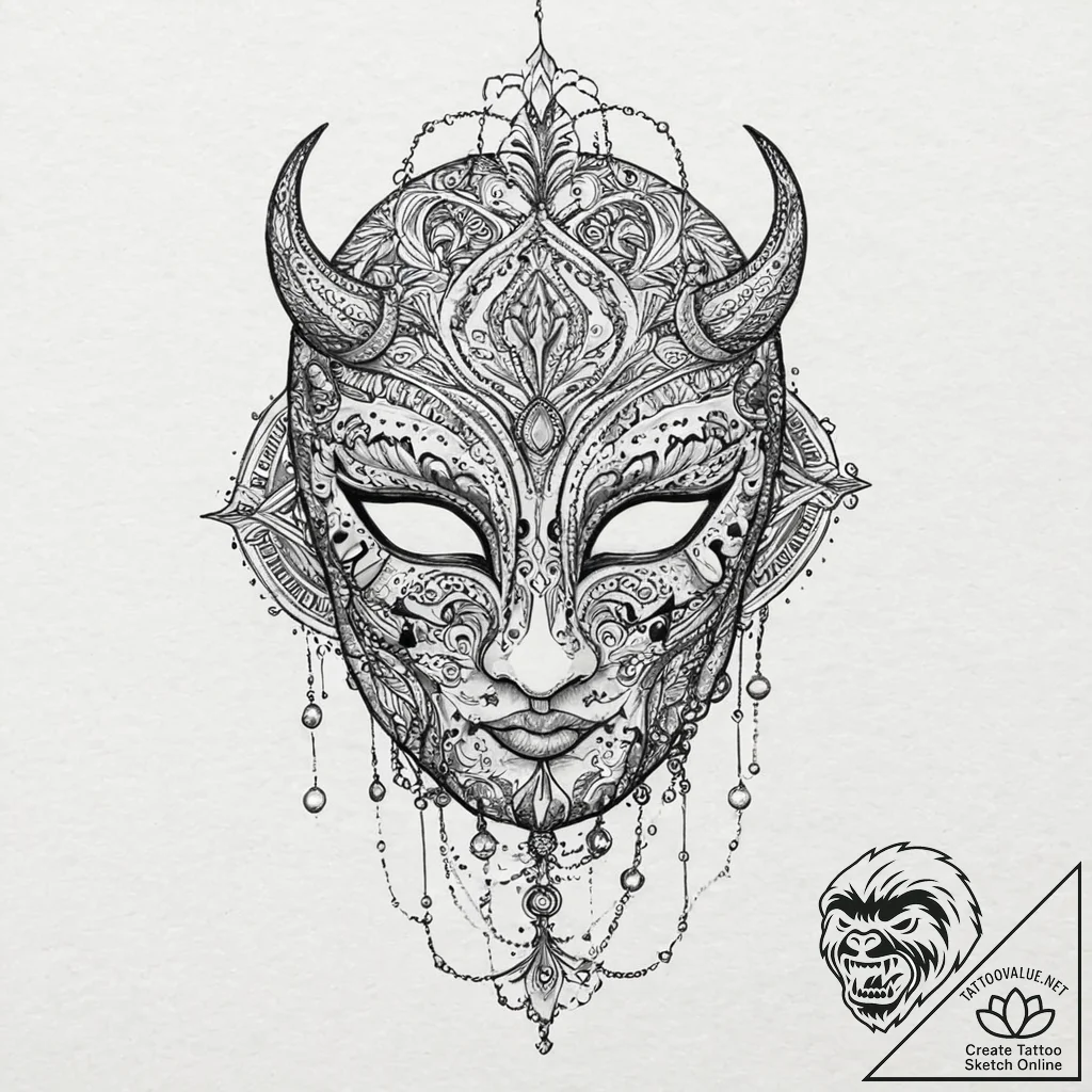 Clawed mask with empty eyes, tattoo line art,... - tattoo sketch (№1753630319_0, 27.07.2025 15:31) — tattoovalue.net