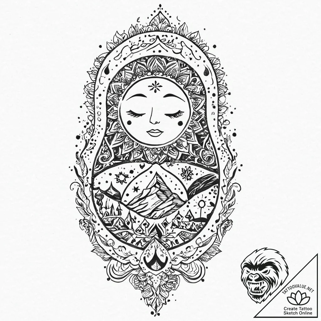 Matryoshka doll, each layer revealing a diffe... - tattoo sketch (№1753630531_0, 27.07.2025 15:35) — tattoovalue.net