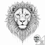 Lion, mature and regal, at rest but aware, ta… – tattoo sketch (№1753630744_0, 27.07.2025 15:39) — tattoovalue.net