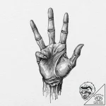 Hand giving the ‘rock on’ sign, skeletal, tat… – tattoo sketch (№1753630945_0, 27.07.2025 15:42) — tattoovalue.net
