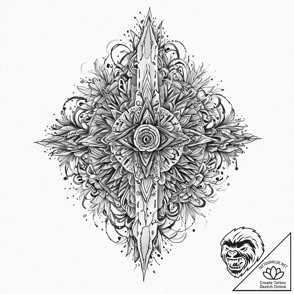 Obsidian blade forged in frost, tattoo sketch... - tattoo sketch (№1753631146_0, 27.07.2025 15:45) — tattoovalue.net