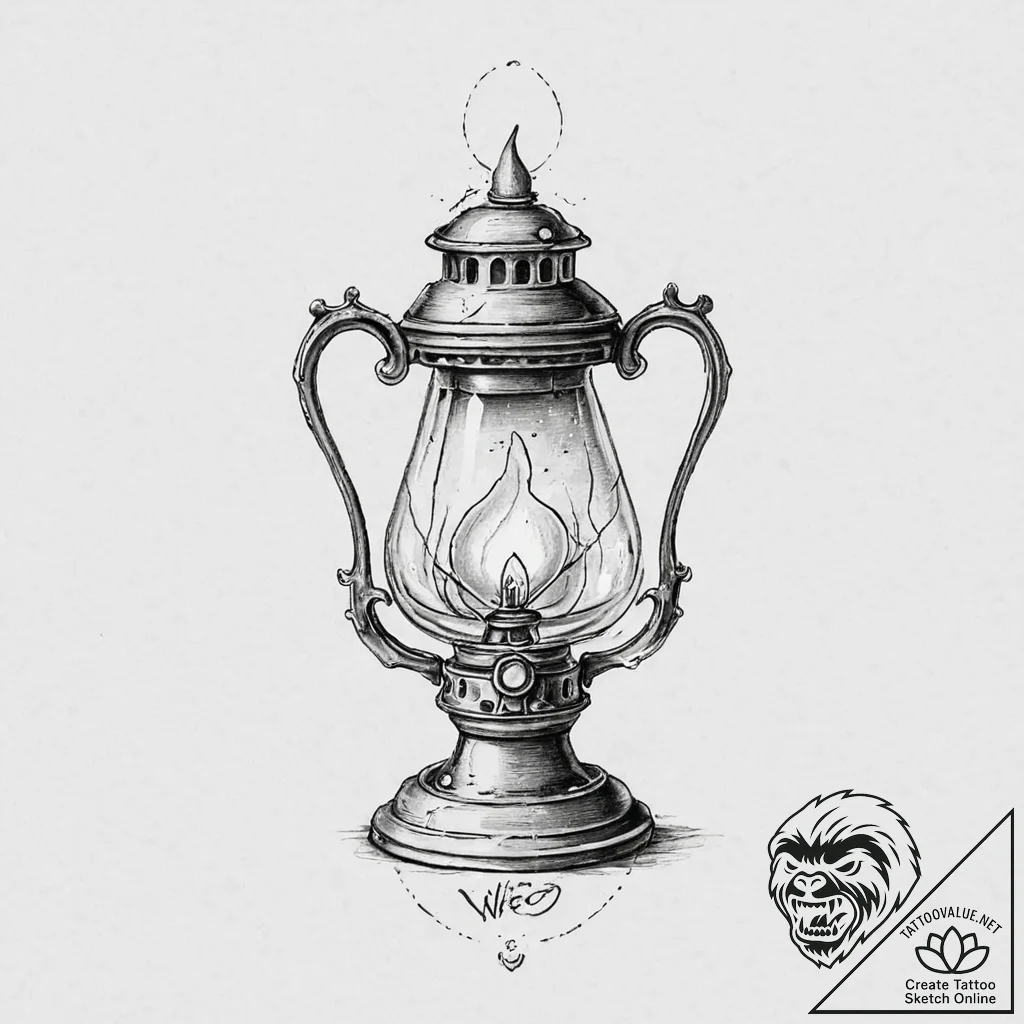 Oil lamp beneath cracked arch, tattoo sketch... - tattoo sketch (№1753631972_0, 27.07.2025 15:59) — tattoovalue.net