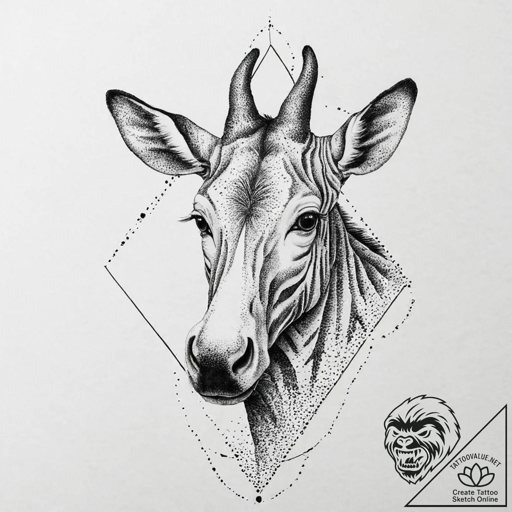 An okapi, tattoo drawing outline, dotwork tat... - tattoo sketch (№1753632179_0, 27.07.2025 16:02) — tattoovalue.net
