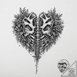 Skeleton key unlocking the heart’s ribcage, a… – tattoo sketch (№1753632399_0, 27.07.2025 16:06) — tattoovalue.net