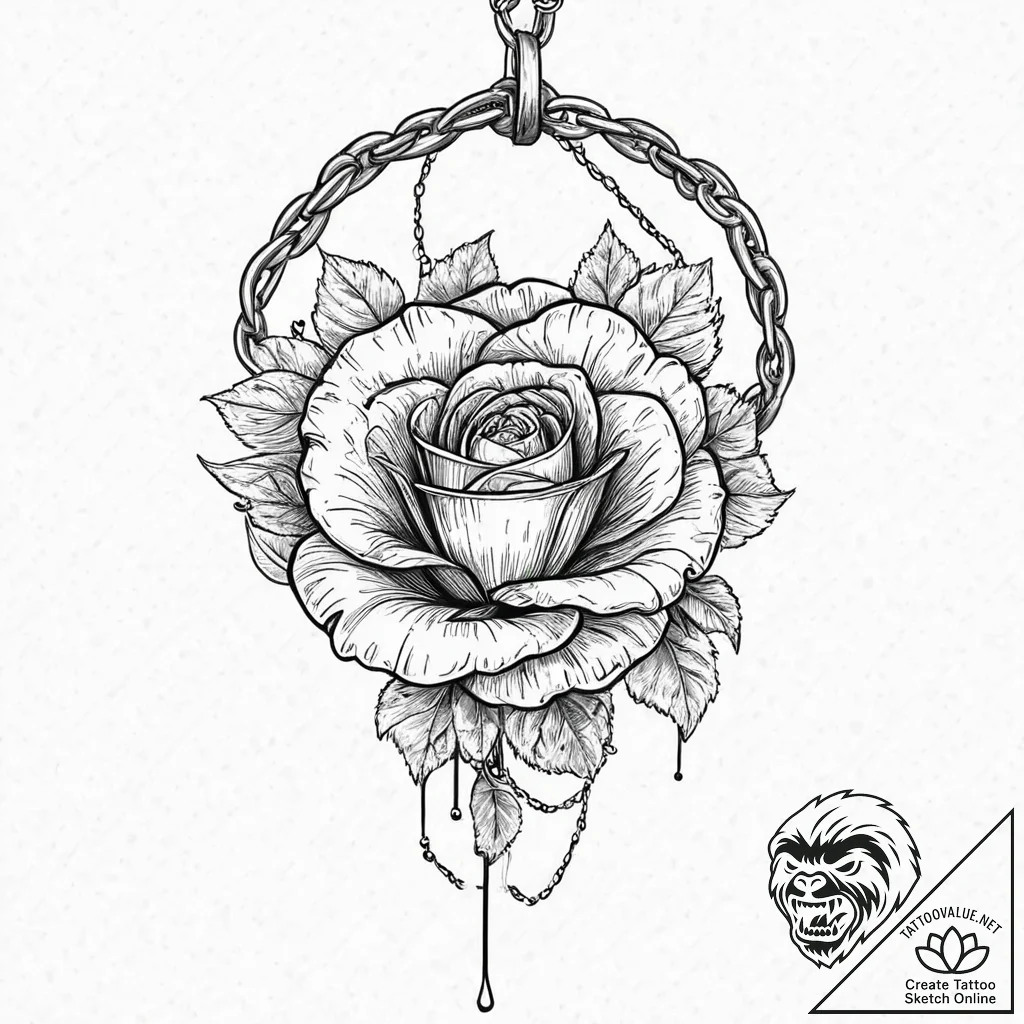 Abyssal rose trapped in chains, tattoo drawin... - tattoo sketch (№1753632989_0, 27.07.2025 16:16) — tattoovalue.net