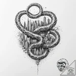 Apocalyptic serpent devouring city, tattoo sk… – tattoo sketch (№1753633382_0, 27.07.2025 16:23) — tattoovalue.net