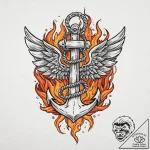 Anchor with wings and flames, tattoo line art… – tattoo sketch (№1753633771_0, 27.07.2025 16:29) — tattoovalue.net