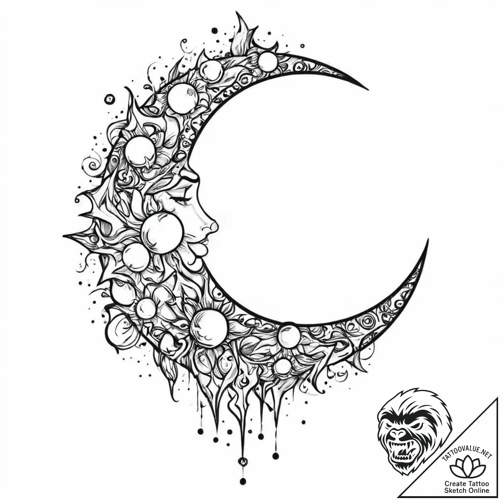 Iron relic beneath shattered moon, tattoo dra... - tattoo sketch (№1753633967_0, 27.07.2025 16:32) — tattoovalue.net