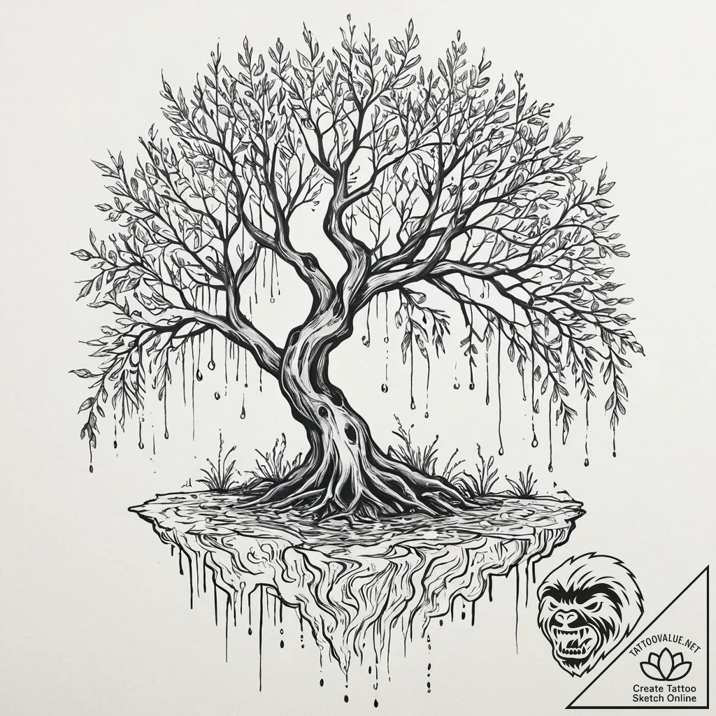 Weeping willow tree, its branches gently touc... - tattoo sketch (№1753634576_0, 27.07.2025 16:42) — tattoovalue.net