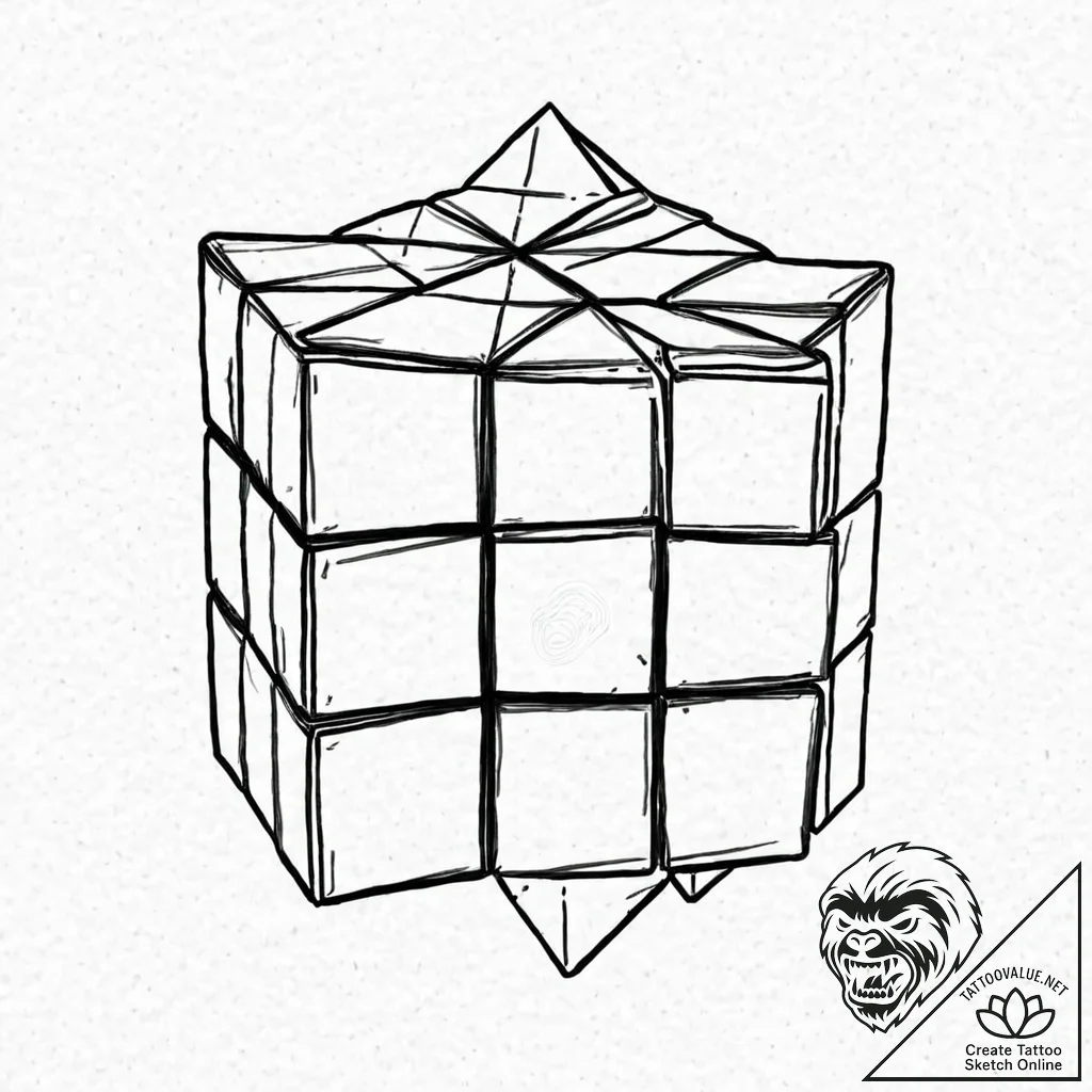 Rubik's cube, tattoo sketch design, bold outl... - tattoo sketch (№1753635196_0, 27.07.2025 16:53) — tattoovalue.net
