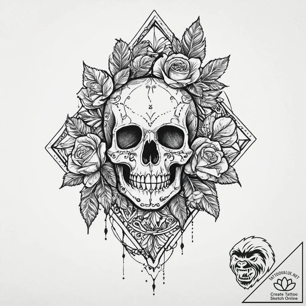 Emerald blade through shattered rose, tattoo... - tattoo sketch (№1753635605_0, 27.07.2025 17:00) — tattoovalue.net