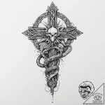 Glacial serpent crowned in bone, tattoo flash… – tattoo sketch (№1753636025_0, 27.07.2025 17:07) — tattoovalue.net