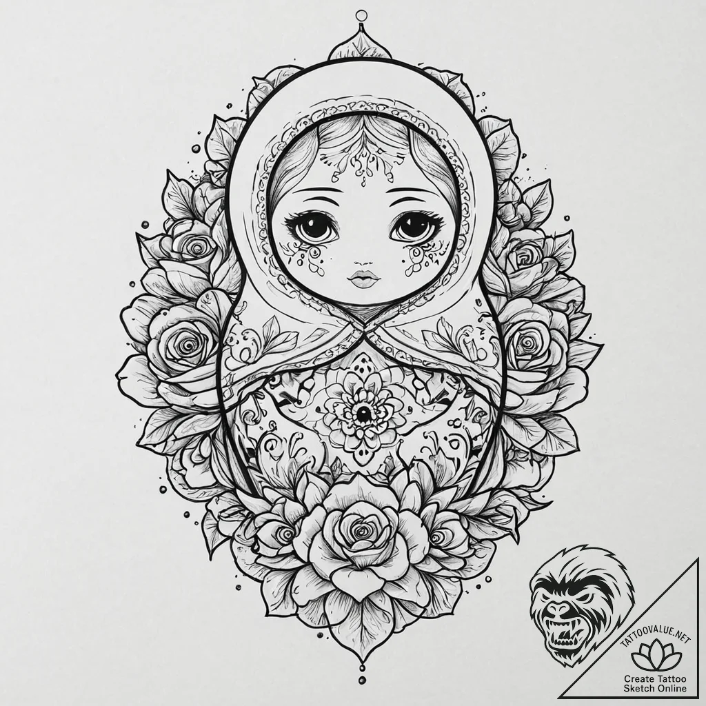 Matryoshka doll, each layer a stage of decay,... - tattoo sketch (№1753637653_0, 27.07.2025 17:34) — tattoovalue.net