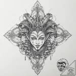 Jester, concept art for tattoo, clean lines,… – tattoo sketch (№1753637849_0, 27.07.2025 17:37) — tattoovalue.net