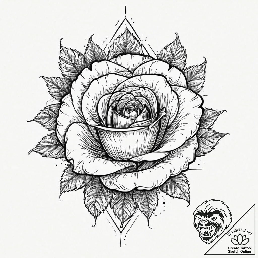 Glyph-etched rose blooming in void, artistic... - tattoo sketch (№1753638242_0, 27.07.2025 17:44) — tattoovalue.net