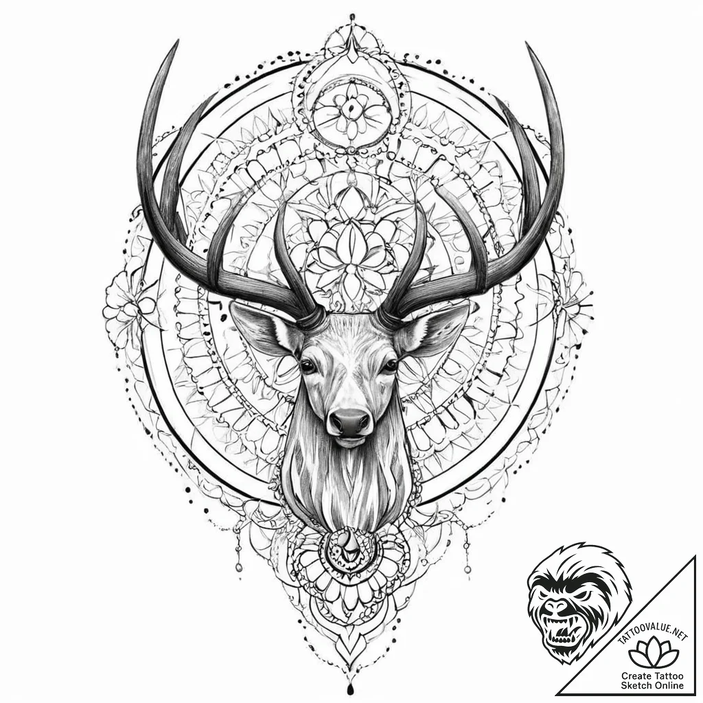 Noble stag beneath bone spire, tattoo sketch... - tattoo sketch (№1753638645_0, 27.07.2025 17:50) — tattoovalue.net