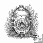 An old diving helmet overgrown with coral – tattoo sketch (№1753639264_0, 27.07.2025 18:01) — tattoovalue.net