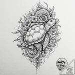 Tortoise carrying a miniature world on its sh… – tattoo sketch (№1753639684_0, 27.07.2025 18:08) — tattoovalue.net