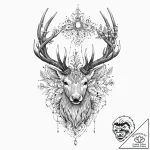 Glowing stag crowned in bone, tattoo flash sh… – tattoo sketch (№1753640690_0, 27.07.2025 18:24) — tattoovalue.net