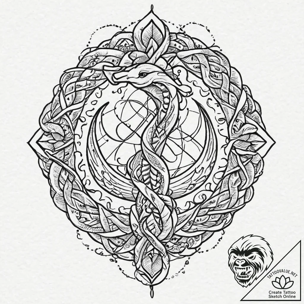 Knotwork serpent crowned in stars, artistic t... - tattoo sketch (№1753640884_0, 27.07.2025 18:28) — tattoovalue.net