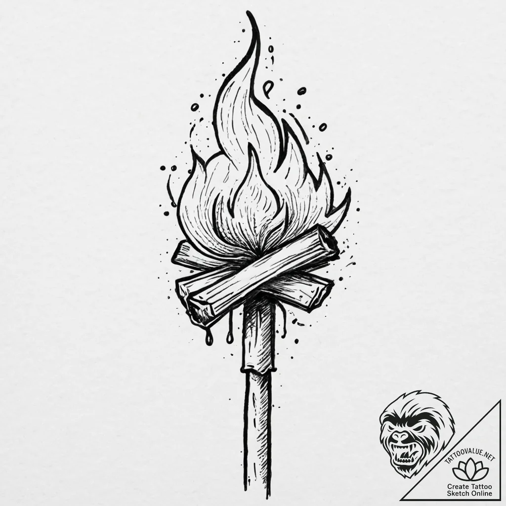 Marshmallow on a stick, roasting over a tiny... - tattoo sketch (№1753641079_0, 27.07.2025 18:31) — tattoovalue.net