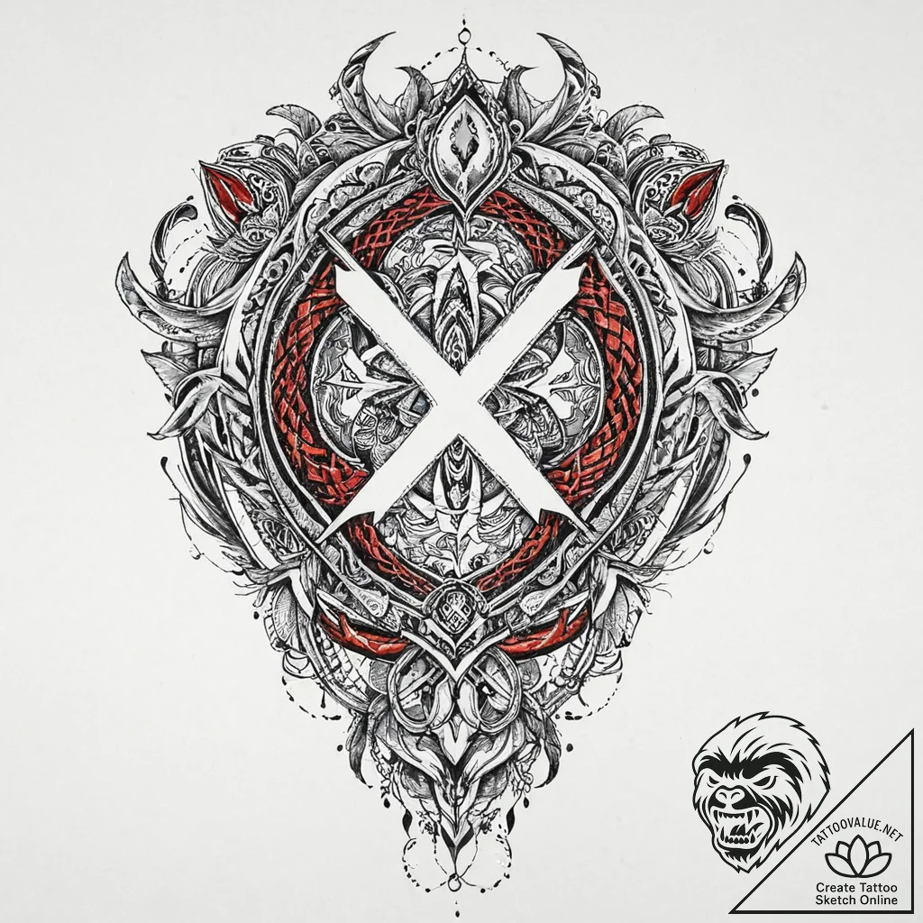 Zen blade devouring ancient rune, ink illustr... - tattoo sketch (№1753641687_0, 27.07.2025 18:41) — tattoovalue.net
