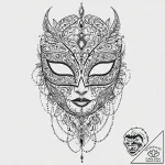 Black mask cracked down the middle, concept a… – tattoo sketch (№1753642673_0, 27.07.2025 18:57) — tattoovalue.net