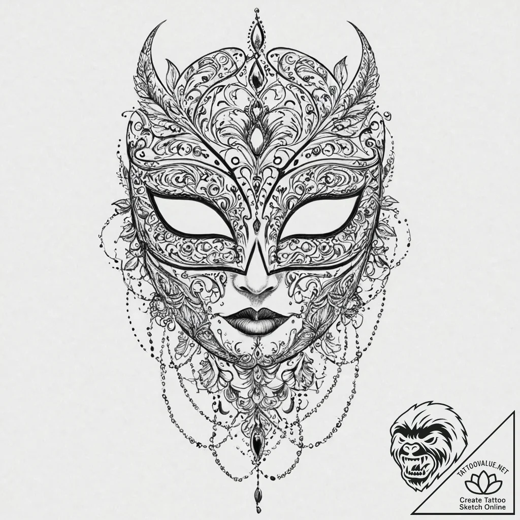 Black mask cracked down the middle, concept a... - tattoo sketch (№1753642673_0, 27.07.2025 18:57) — tattoovalue.net