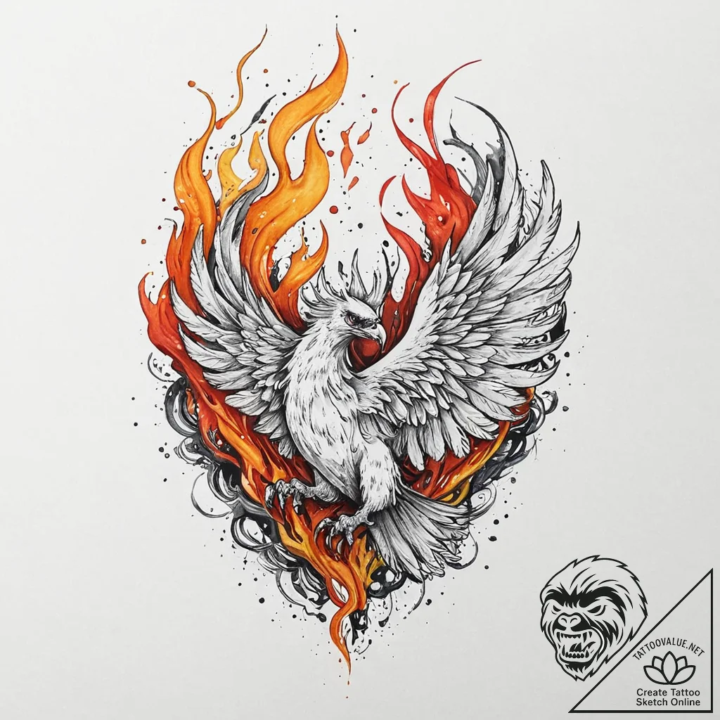 Quartz phoenix devouring flame, artistic tatt... - tattoo sketch (№1753643064_0, 27.07.2025 19:04) — tattoovalue.net