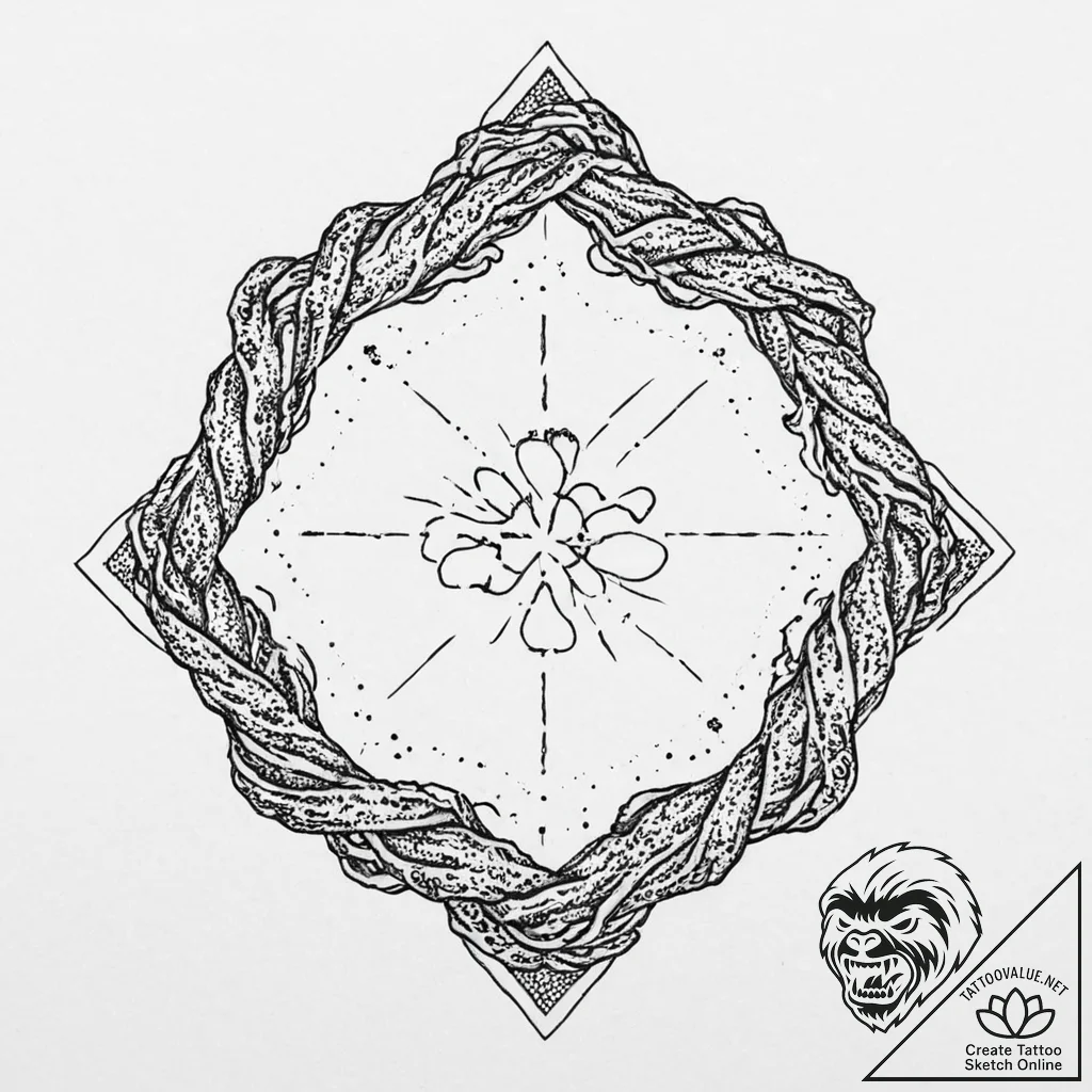Knot of stars devouring roots, tattoo drawing... - tattoo sketch (№1753643259_0, 27.07.2025 19:07) — tattoovalue.net