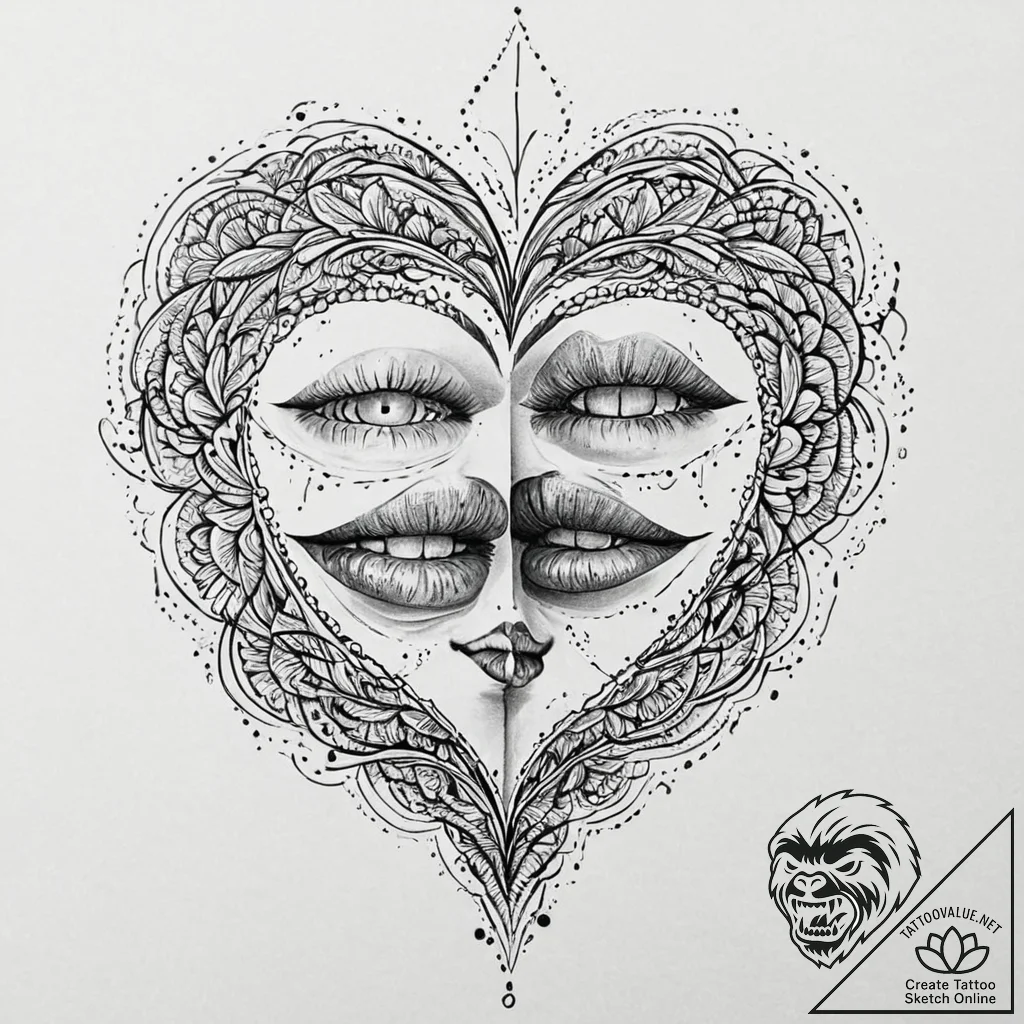 Kiss, ink illustration for tattoo, highly det... - tattoo sketch (№1753643654_0, 27.07.2025 19:14) — tattoovalue.net