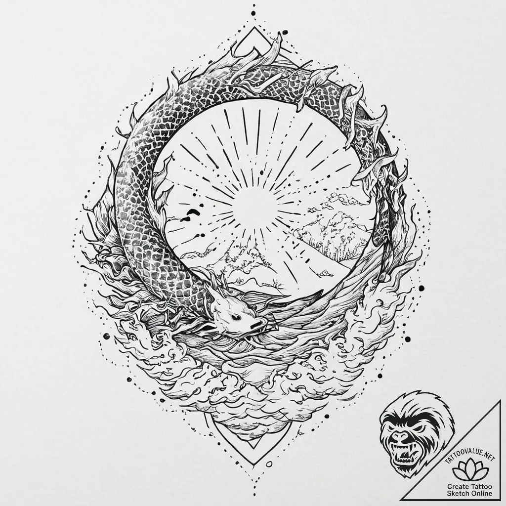 Apocalyptic sun bleeding into sky, artistic t... - tattoo sketch (№1753644046_0, 27.07.2025 19:20) — tattoovalue.net