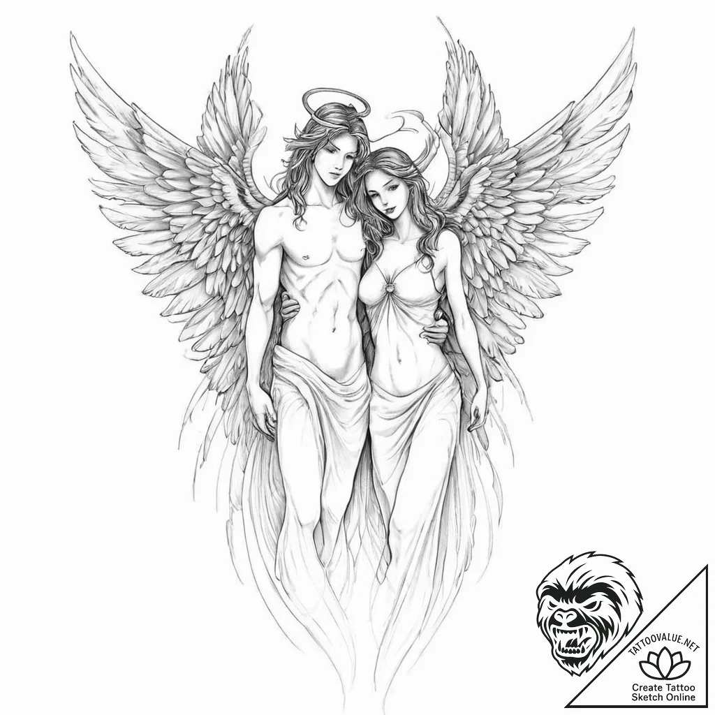 Angel and demon - tattoo sketch (№1753644468_0, 27.07.2025 19:27) — tattoovalue.net
